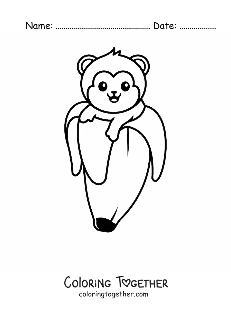 Coloring page of a kawaii monkey inside a banana