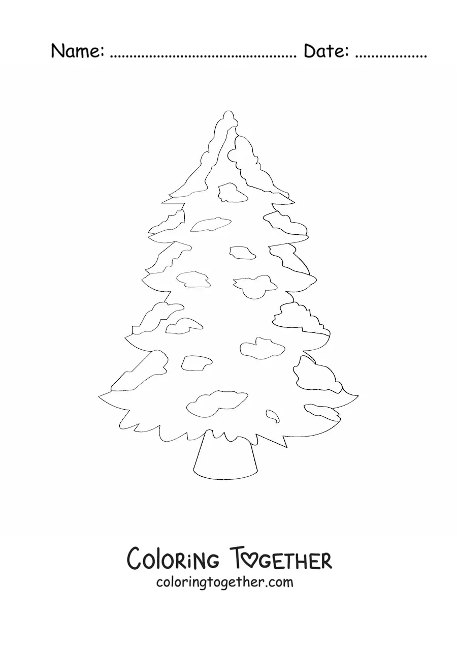 Coloring page of a snowy Christmas pine without decorations