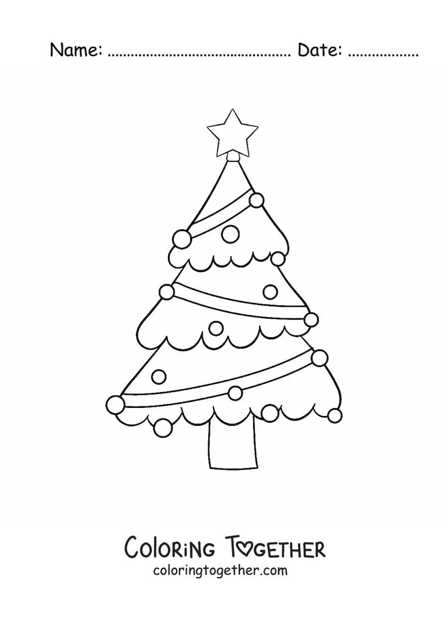 Coloring page of a big Christmas tree with a zigzag ornament