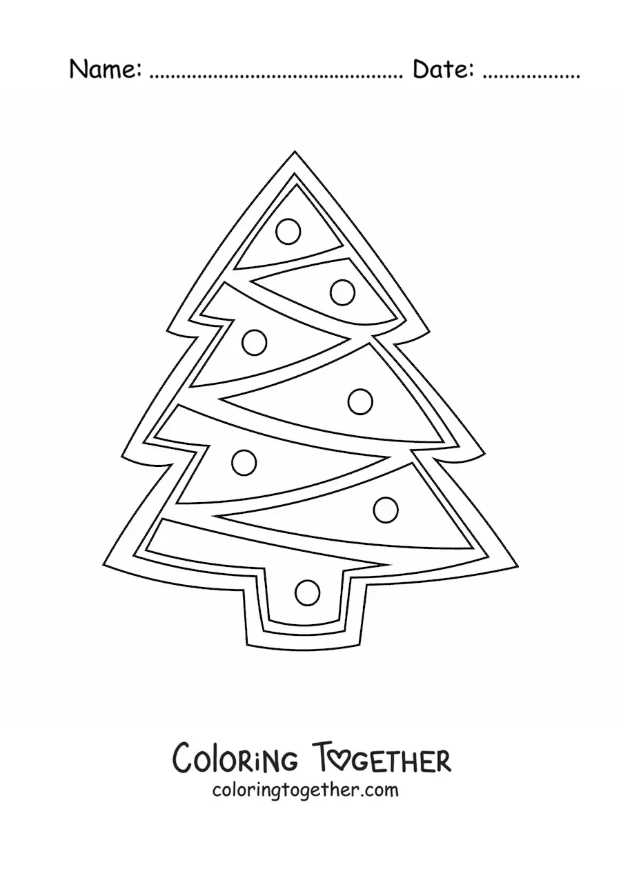 Coloring page of a Christmas tree-shaped cookie