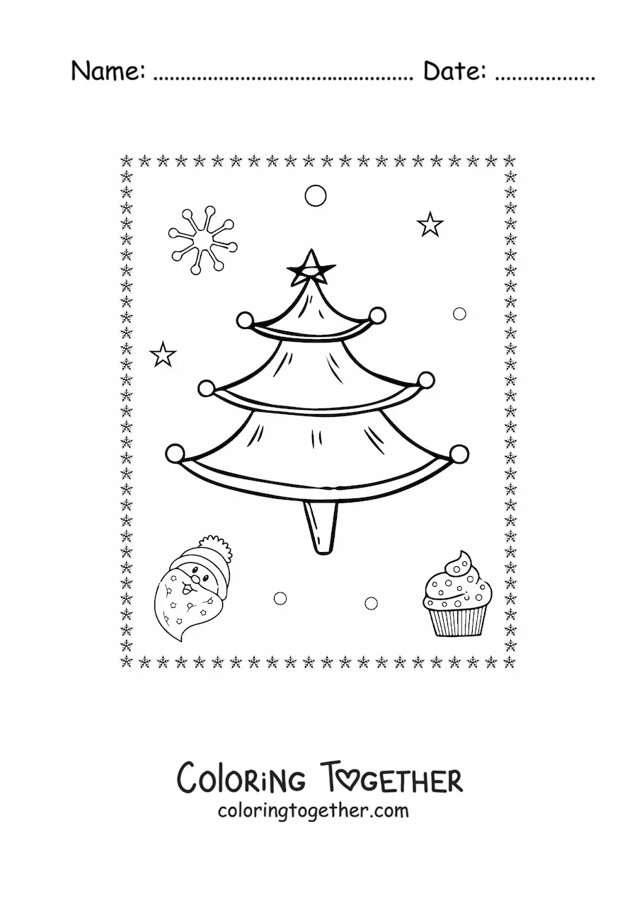 Coloring page of a little Christmas tree without ornaments