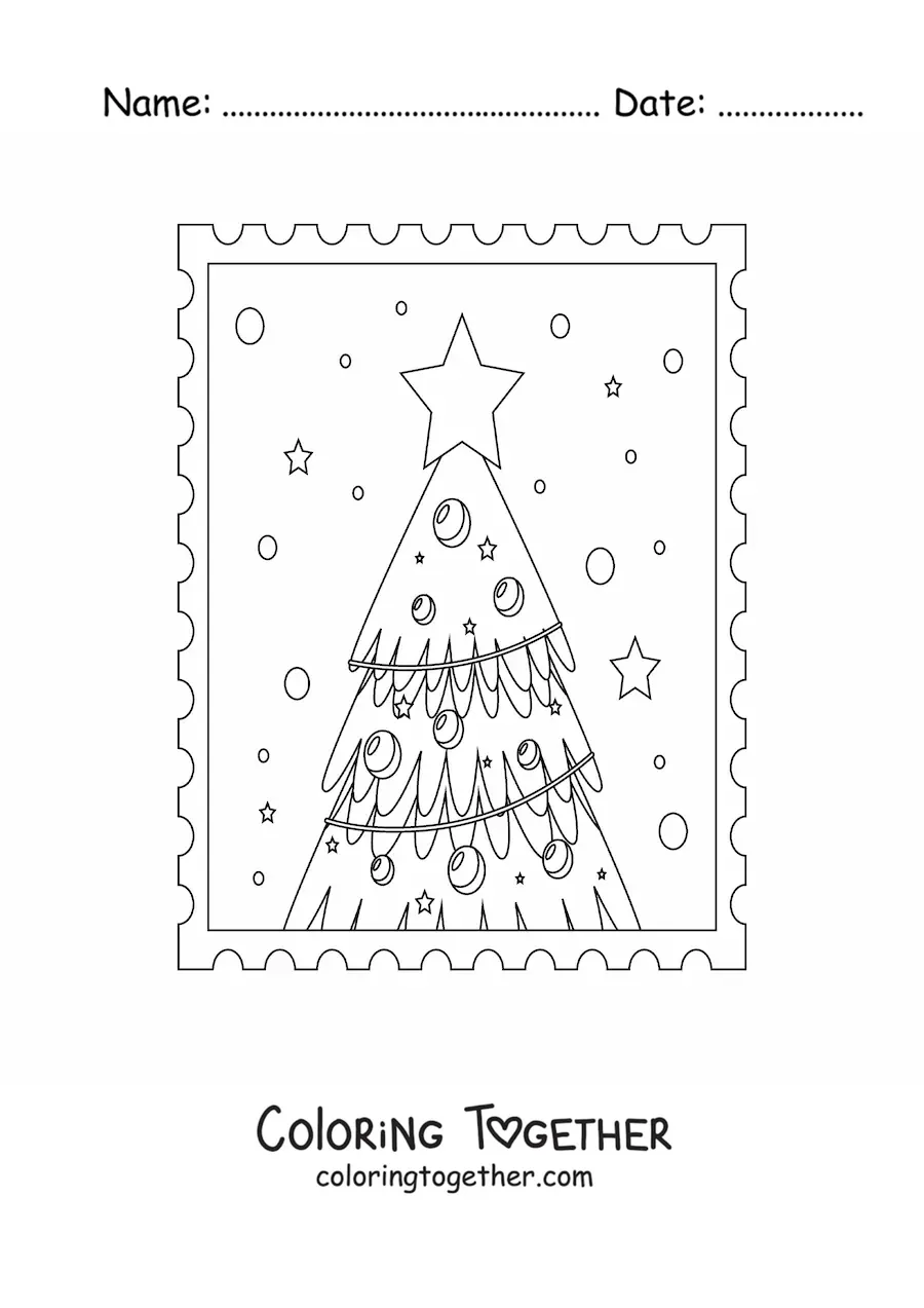 Coloring page of a little Christmas tree with stars
