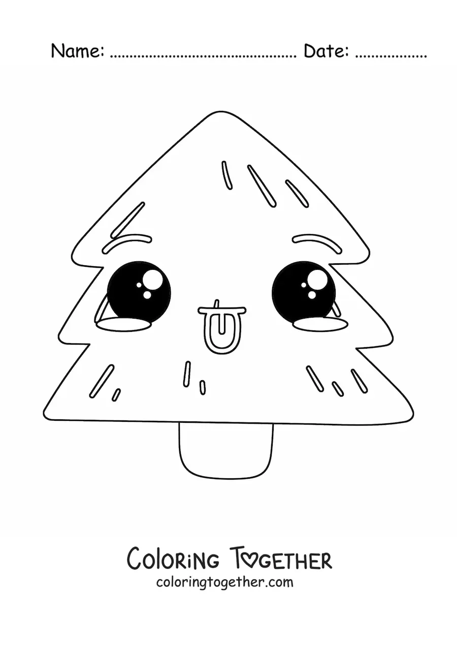 Coloring page of a kawaii little Christmas tree
