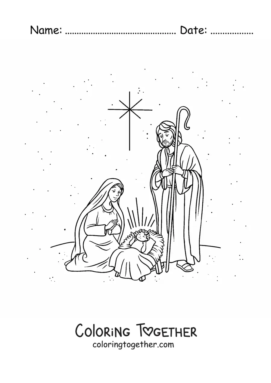 Coloring page of the nativity of Jesus