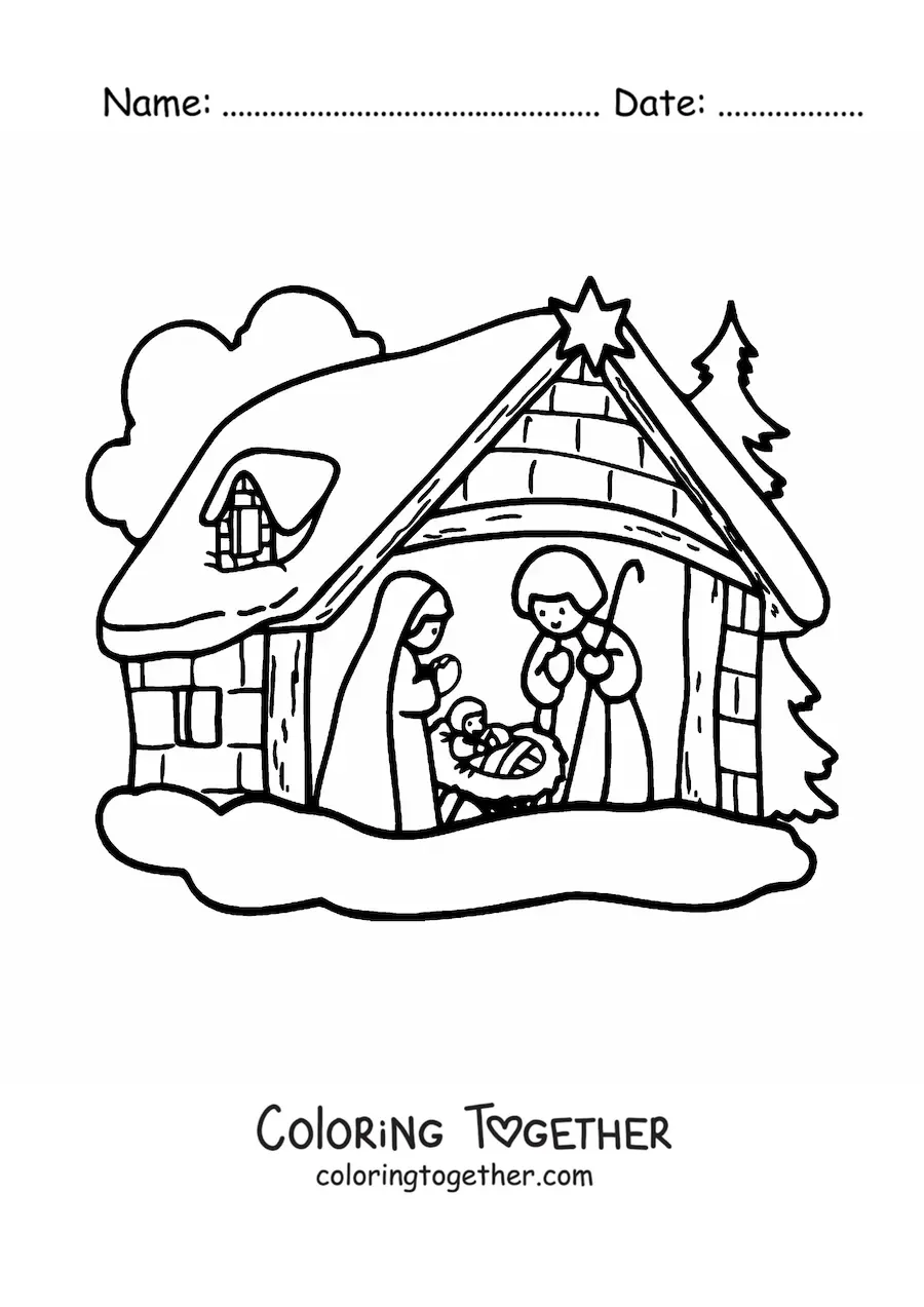 Coloring page of the manger where Jesus was born