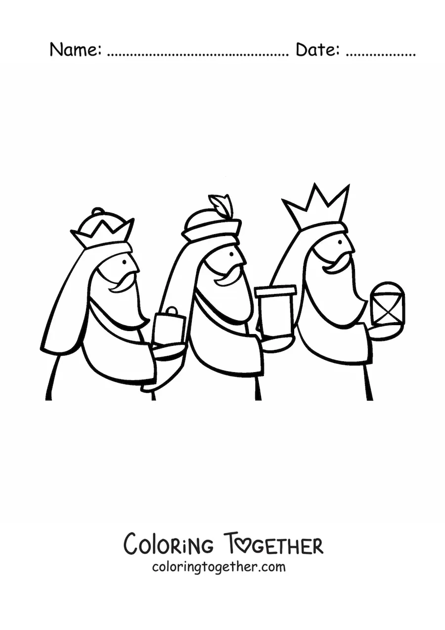 Coloring page of the Three Wise Men with gifts