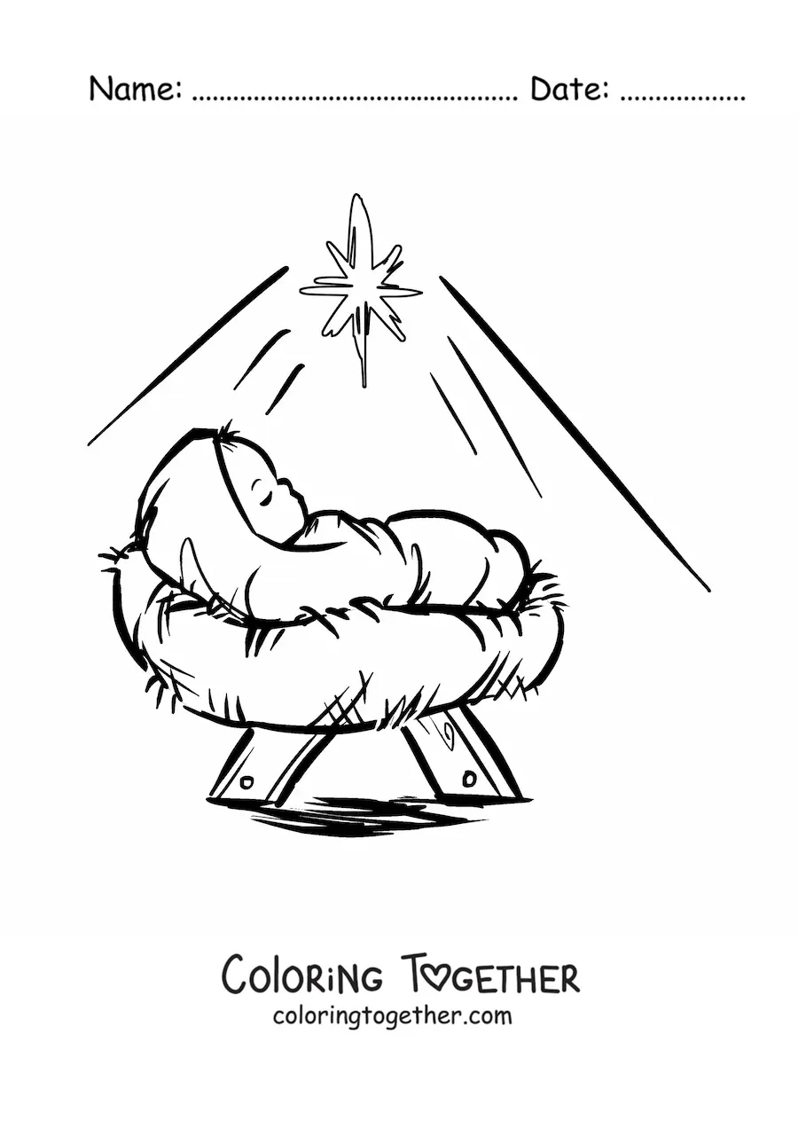 Coloring page of a large baby Jesus