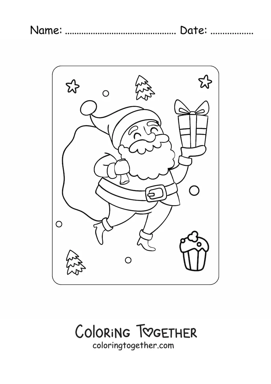 Coloring page of Santa Claus with gifts