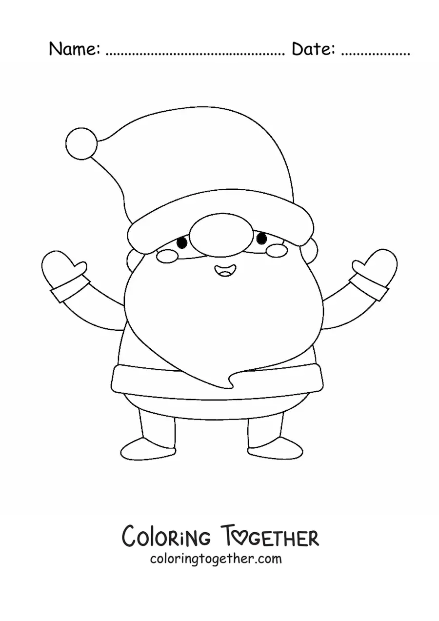 Coloring page of a kawaii Santa Claus