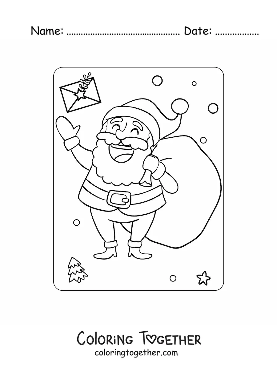 Coloring page of Saint Nicholas with gifts