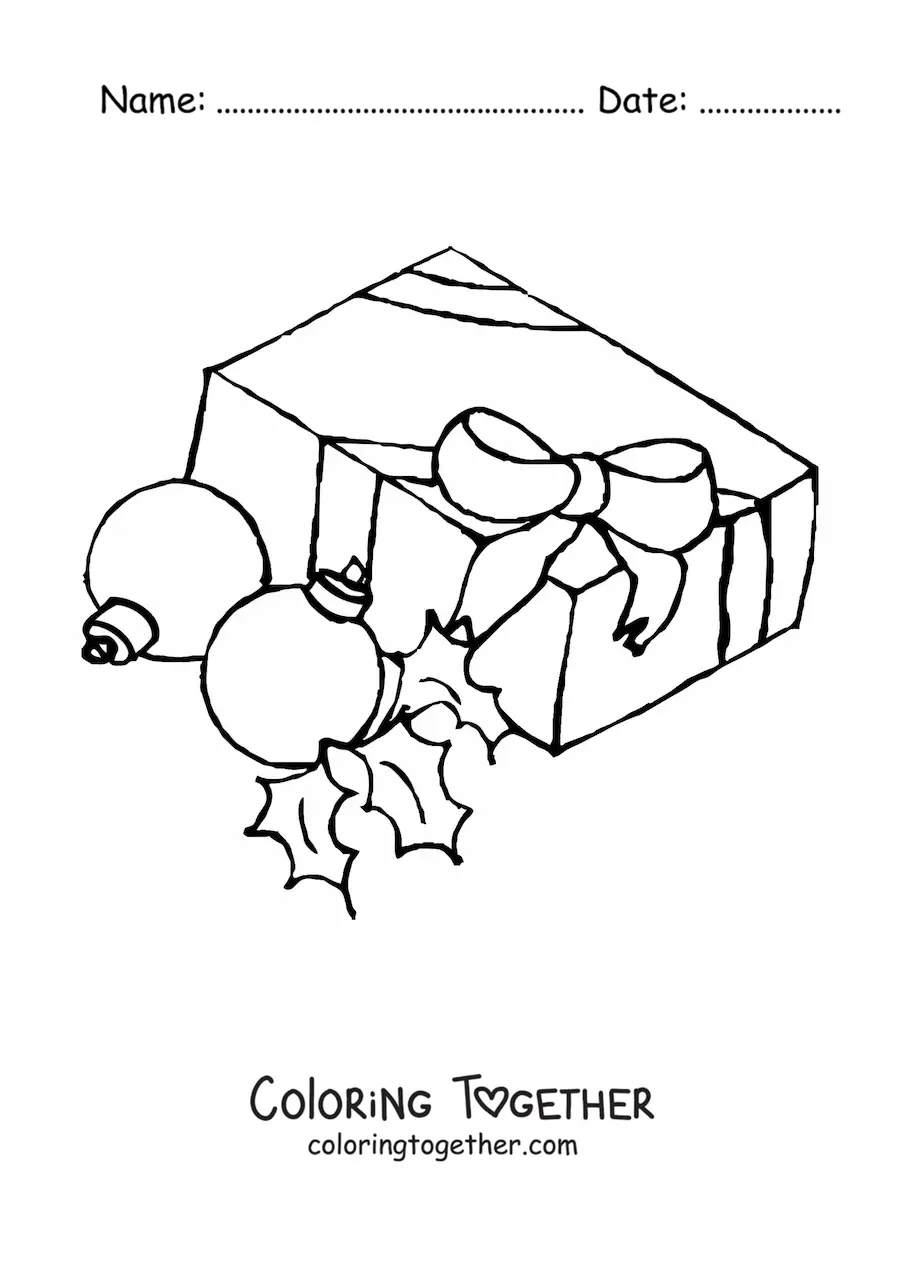 Coloring page of Christmas baubles with gifts