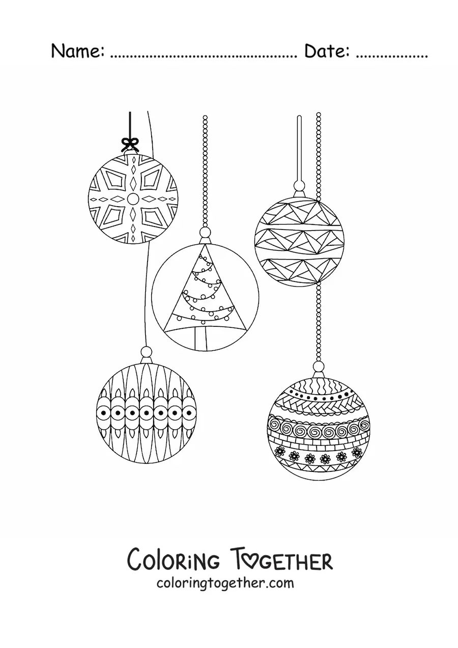 Coloring page of a Christmas bauble with a Christmas tree
