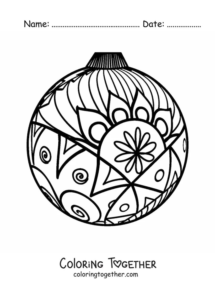Coloring page of a Christmas bauble in zentangle style
