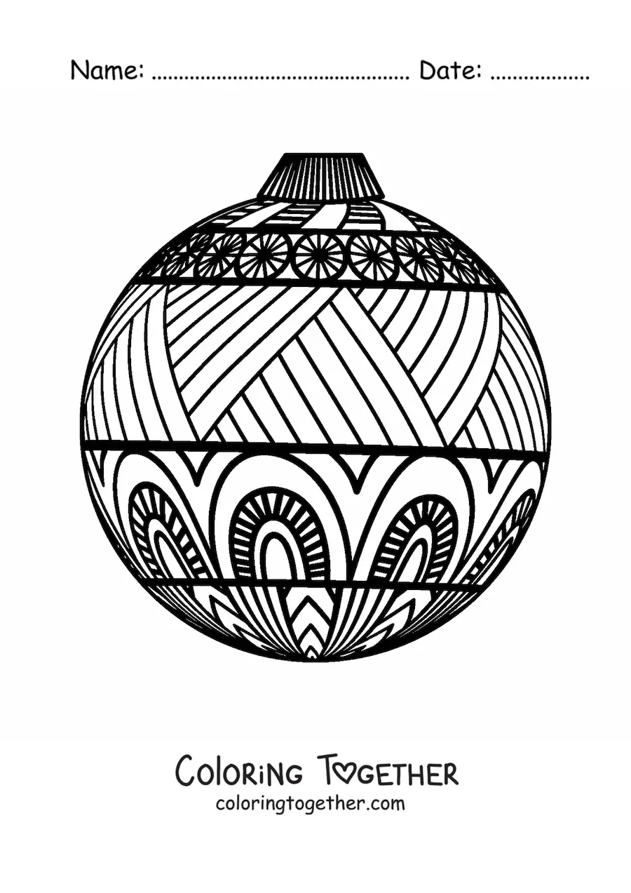 Coloring page of a Christmas ornament in zentangle style