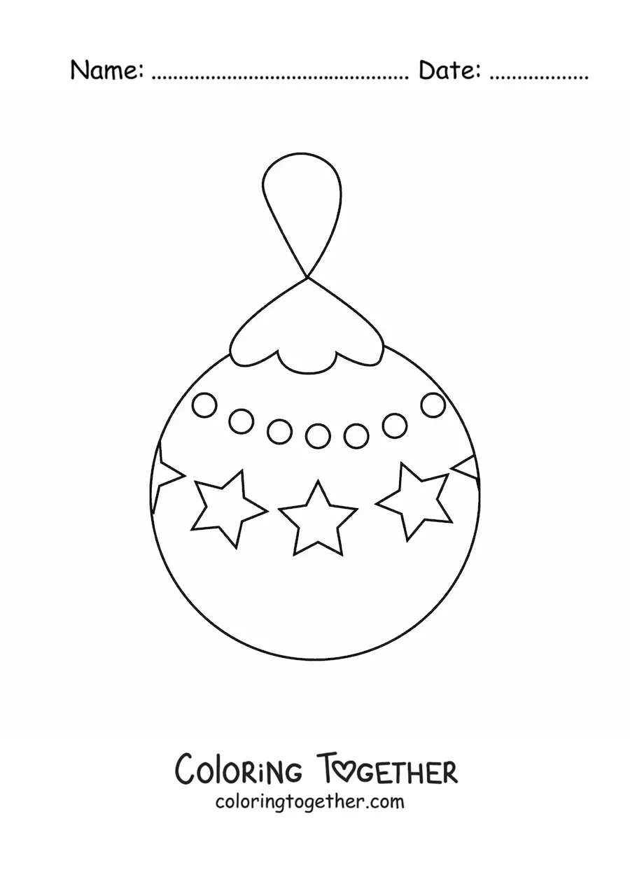 Coloring page of a Christmas ball with stars