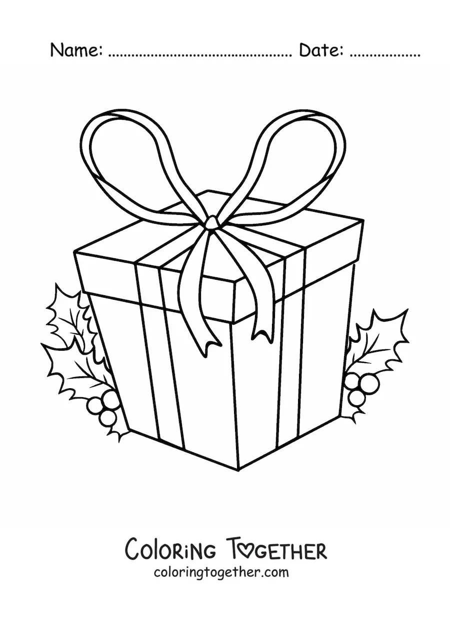 Coloring page of a large Christmas gift