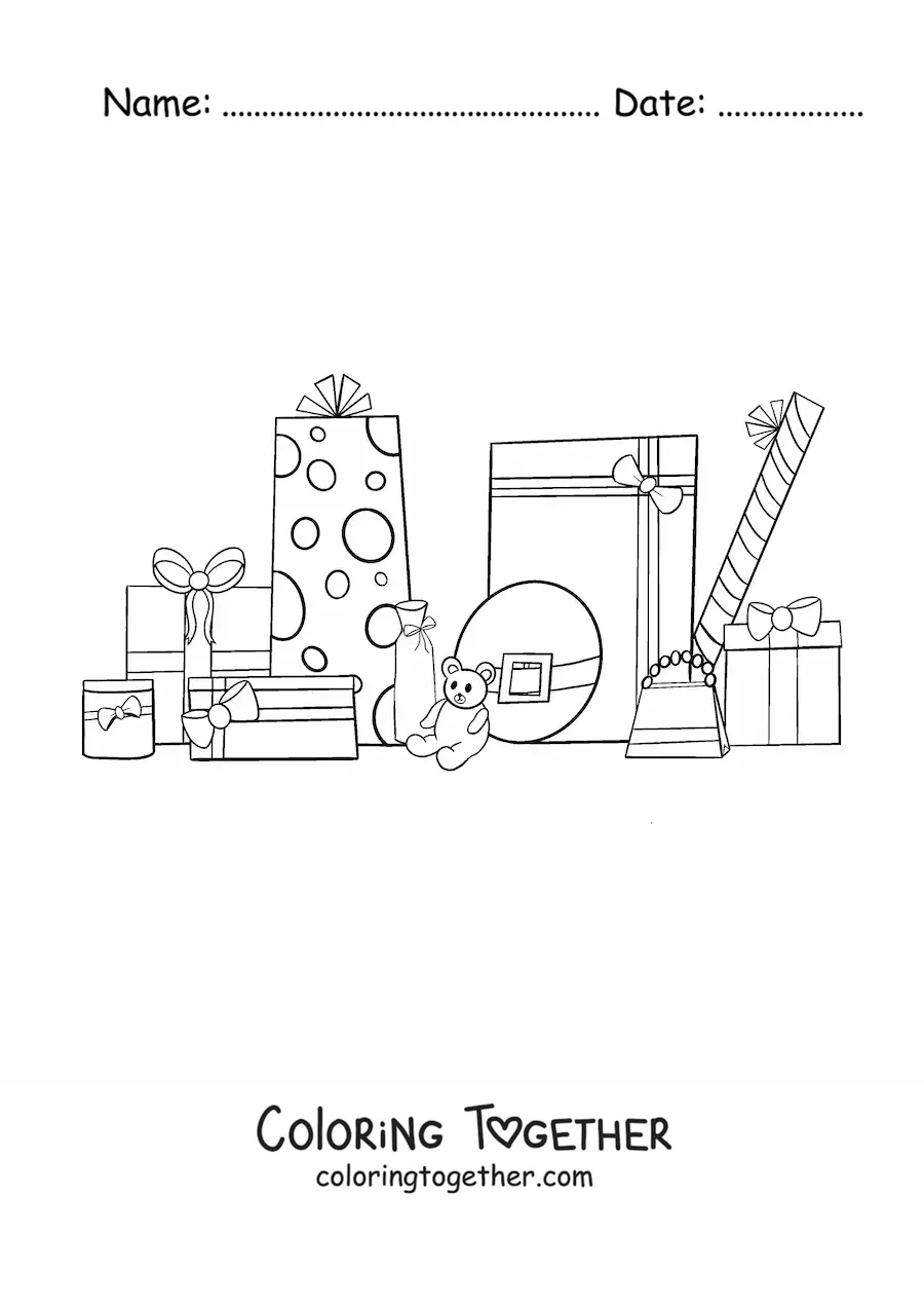 Coloring page of Christmas gifts