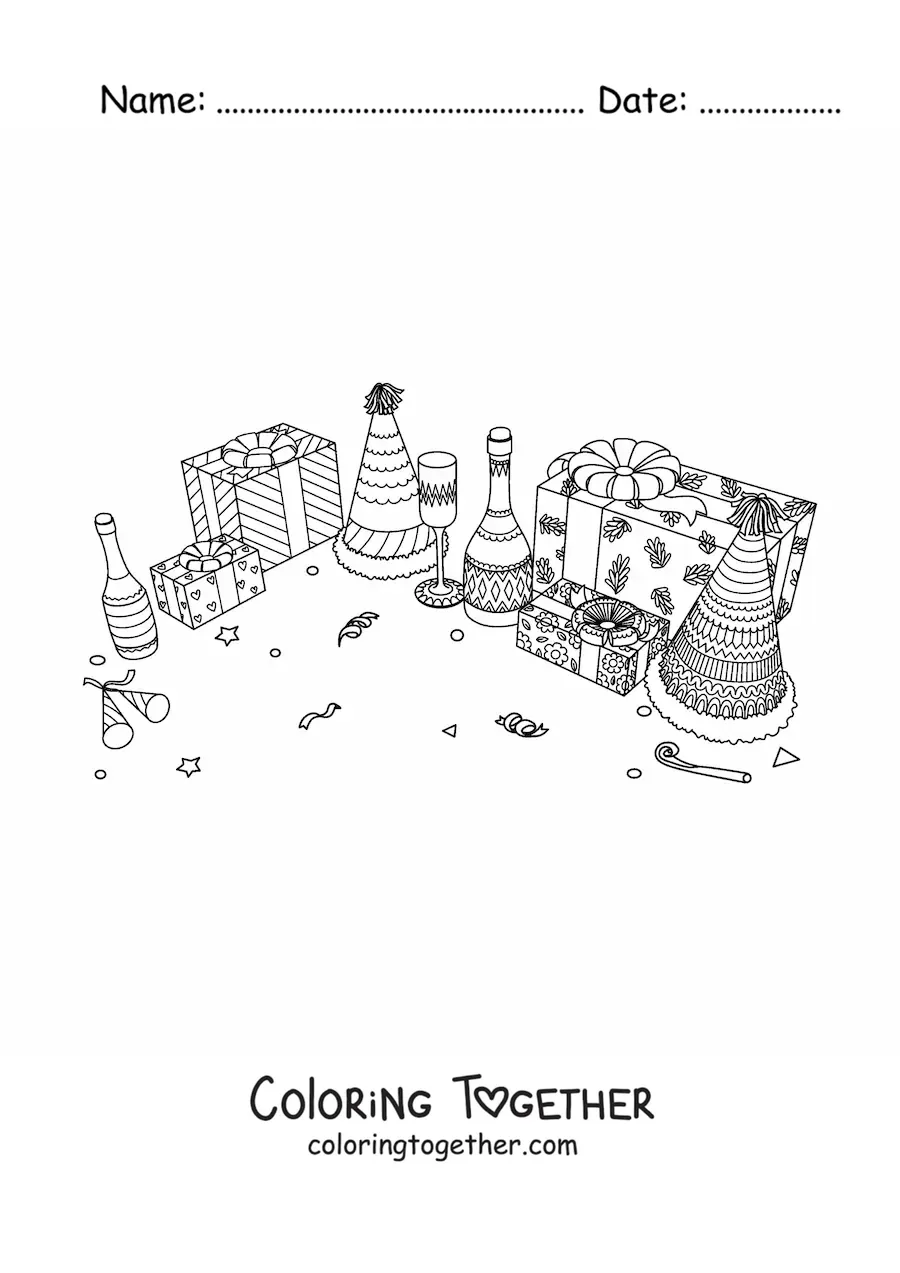Coloring page of New Year presents