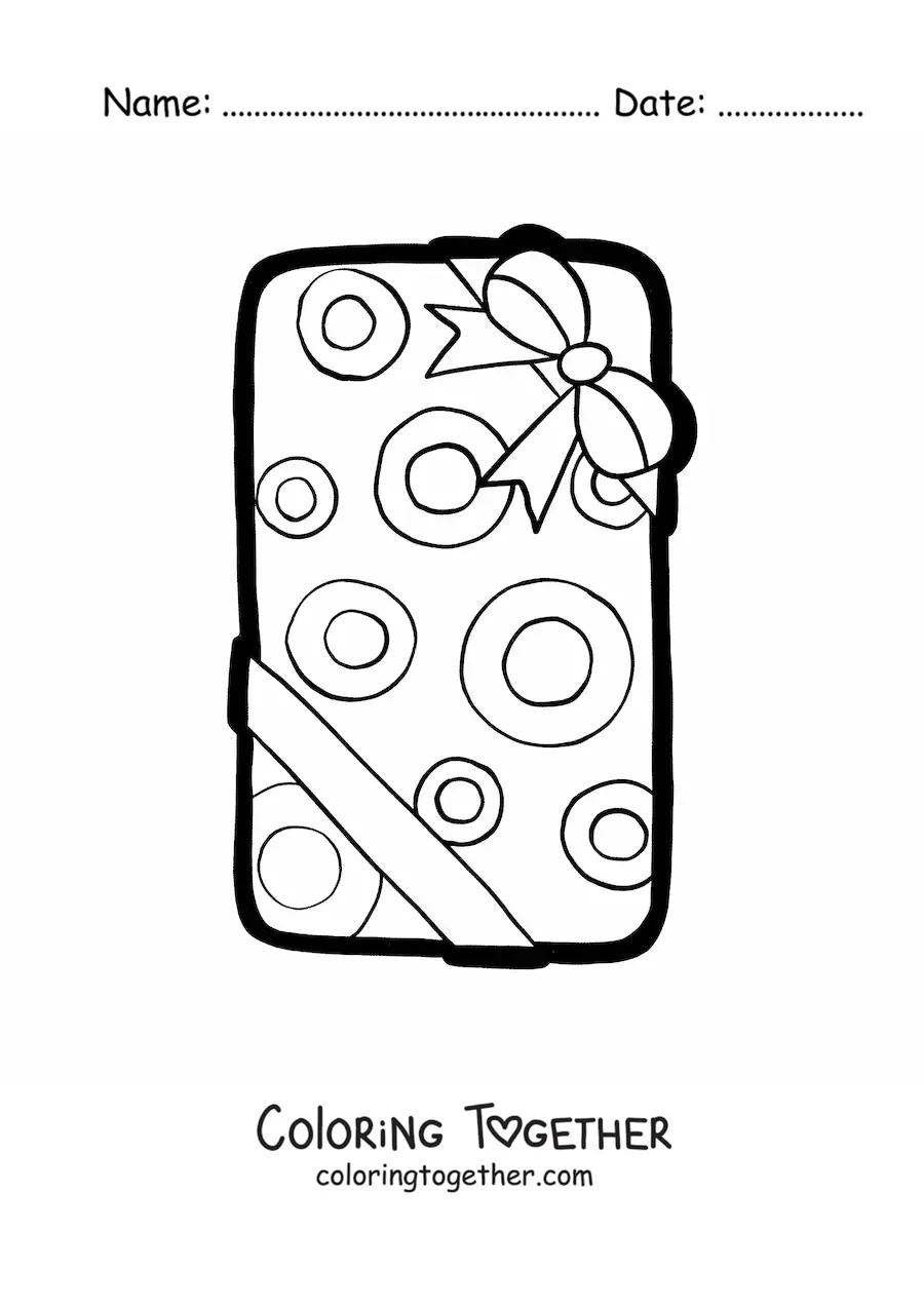 Coloring page of a large Christmas present with circles