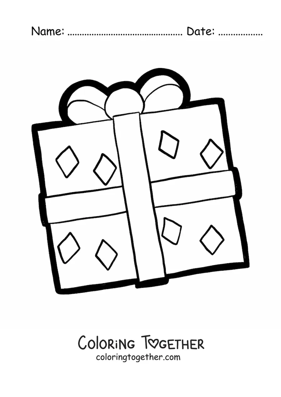 Coloring page of a large Christmas present with diamond shapes