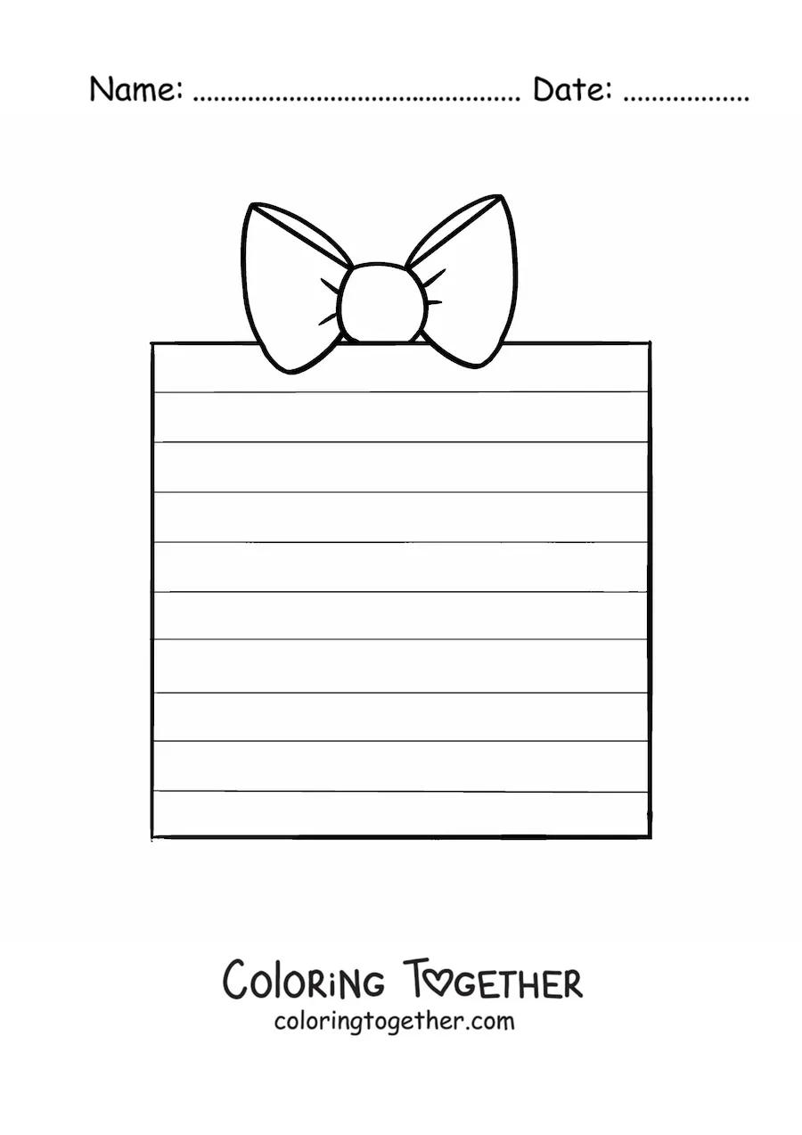 Coloring page of a large Christmas present with lines