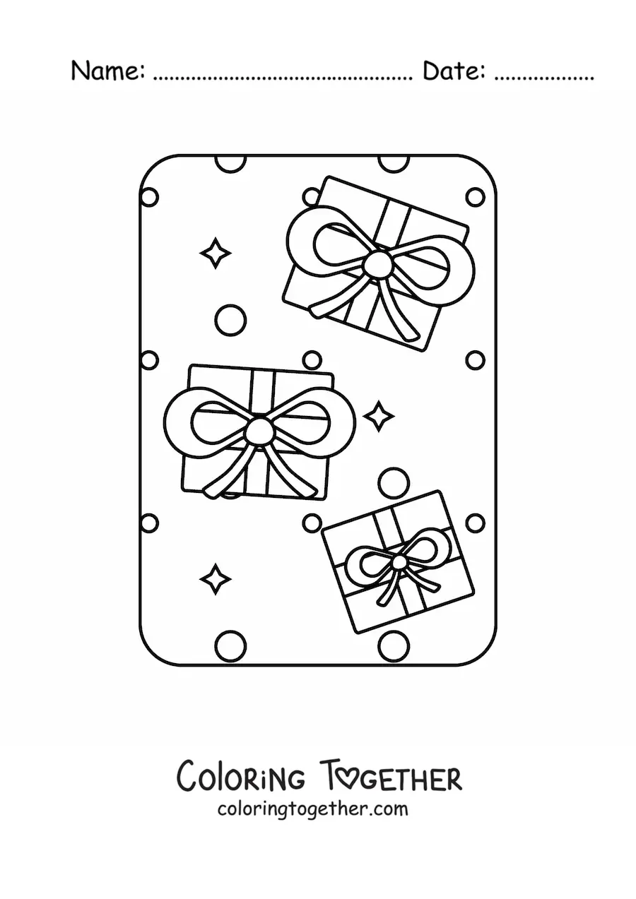 Coloring page of Christmas presents with bows