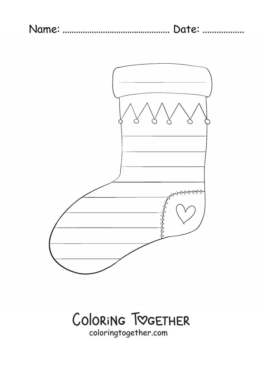 Coloring page of a large Christmas stocking with stripes