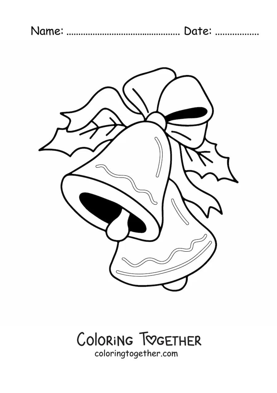 Coloring page of Christmas bells with a bow