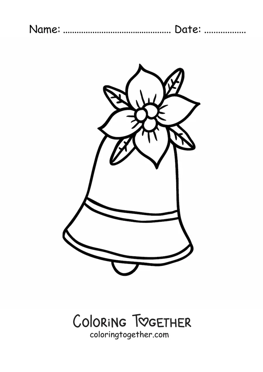 Coloring page of a Christmas bell with a flower