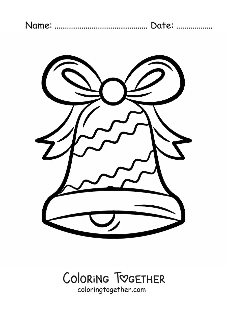 Coloring page of a Christmas bell with a large bow
