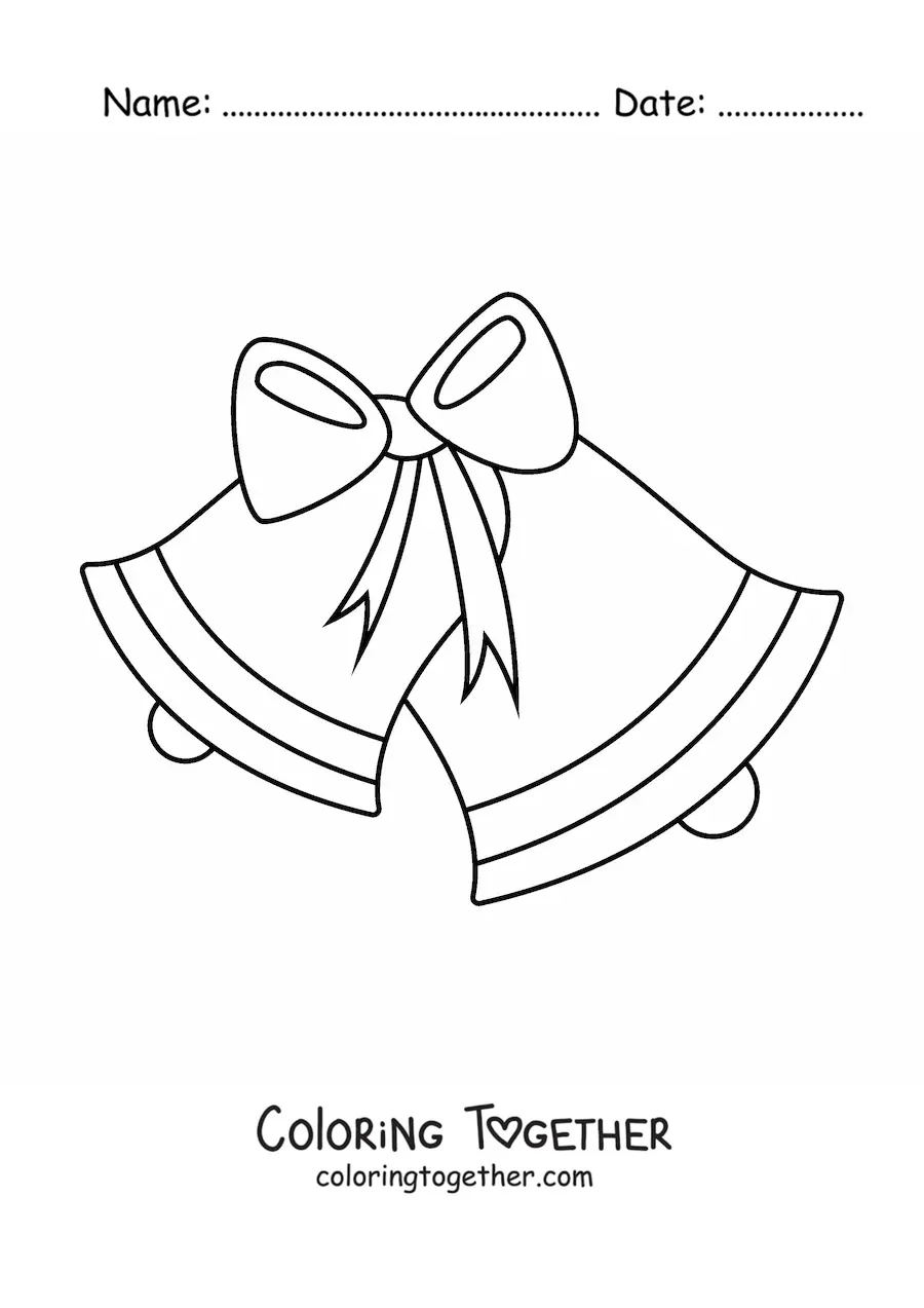 Coloring page of Christmas bells with a bow