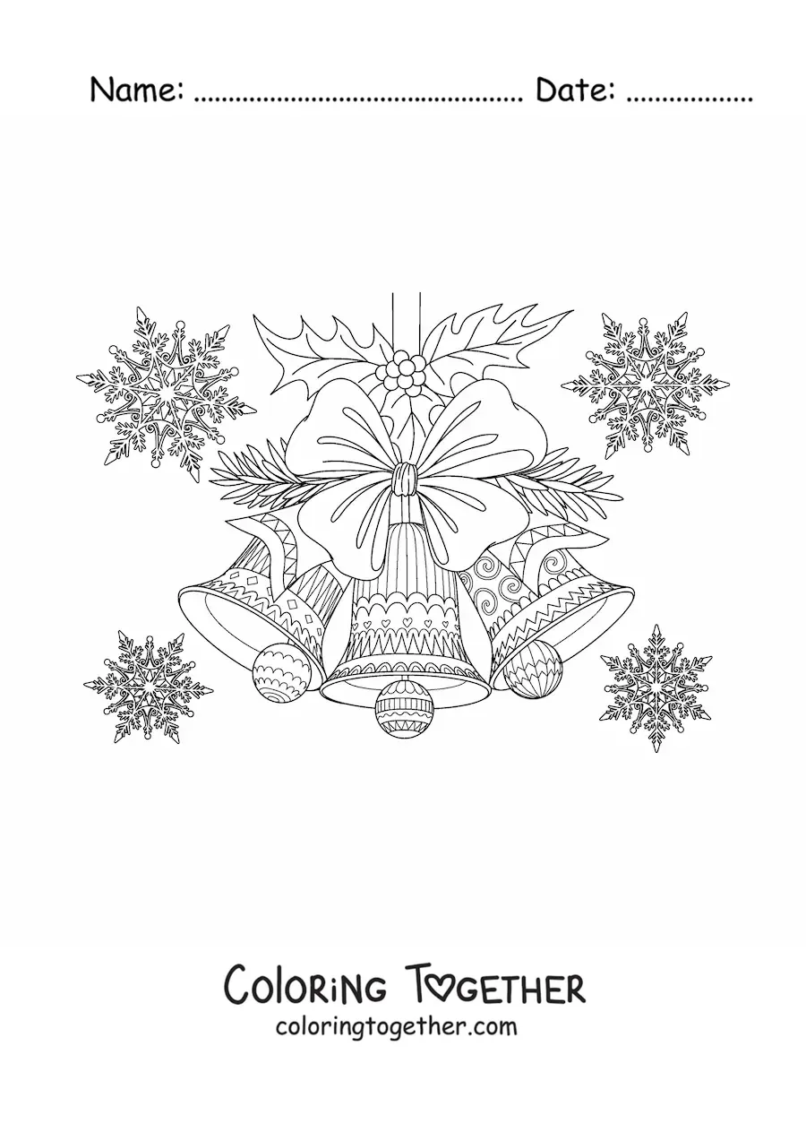 Coloring page of Christmas bells decorated with snowflakes