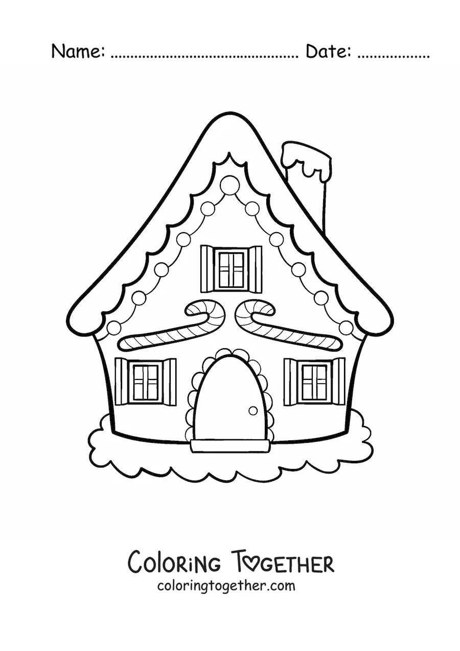 Coloring page of a simple gingerbread house