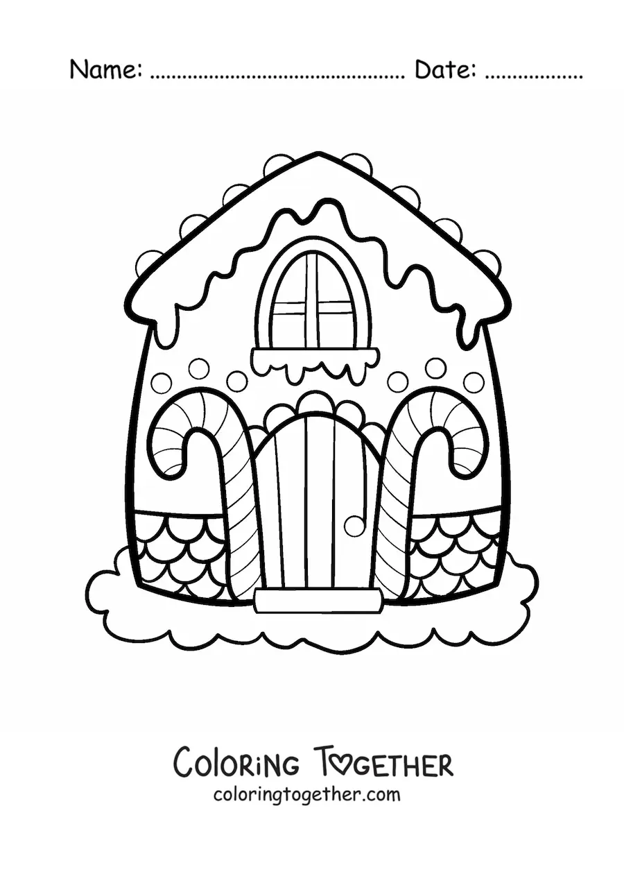 Coloring page of a large gingerbread house