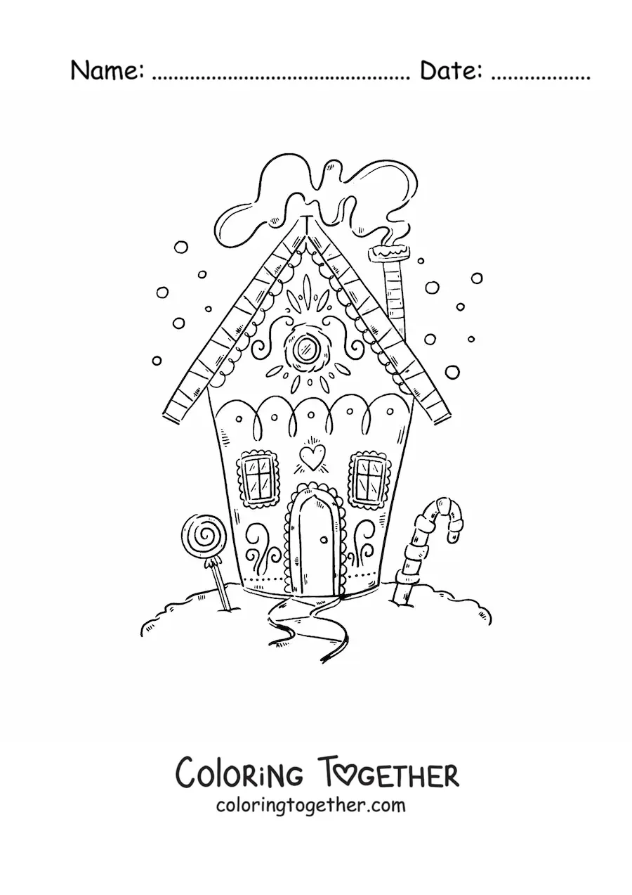 Coloring page of a small gingerbread house