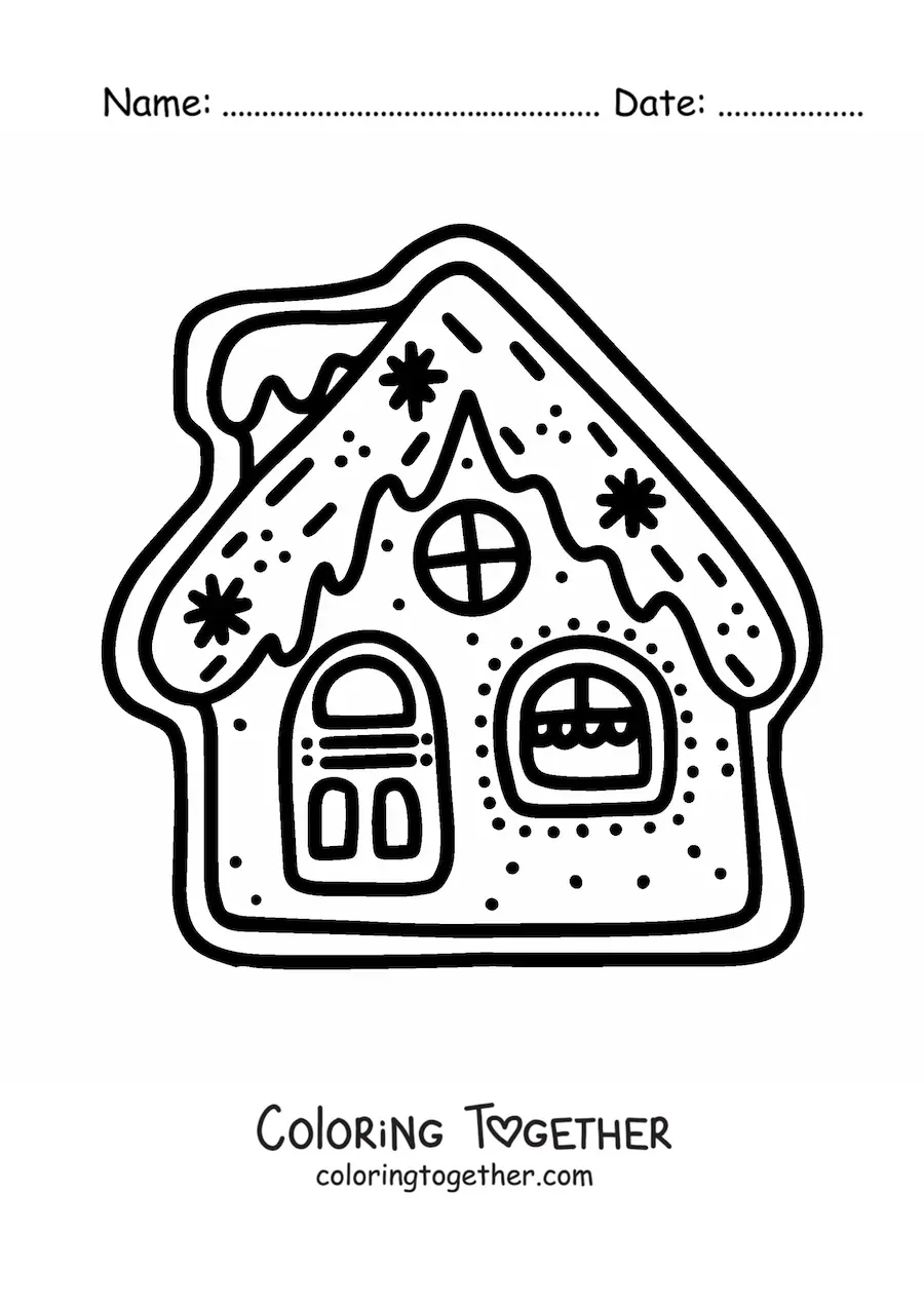 Coloring page of a gingerbread house cookie