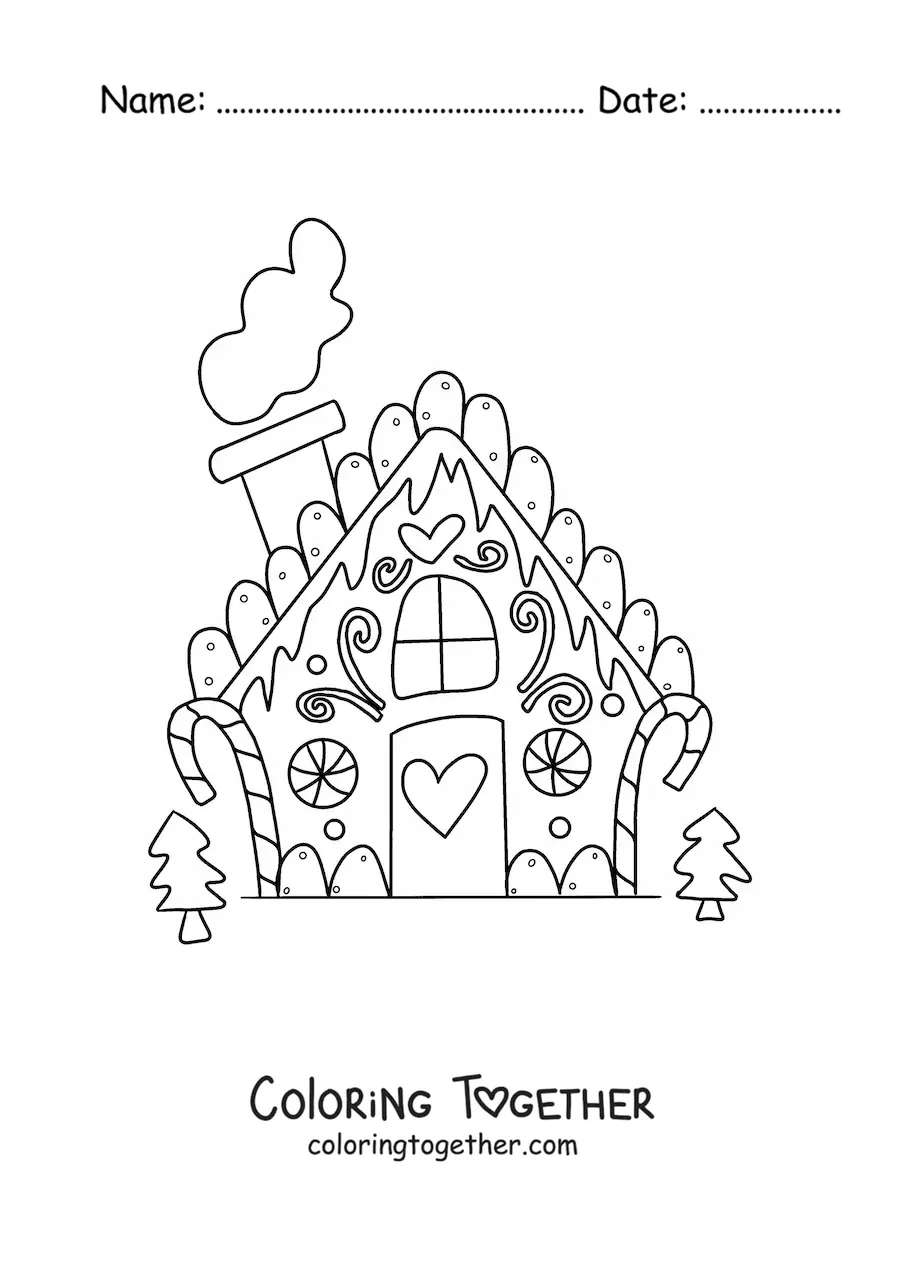 Coloring page of a Christmas gingerbread house