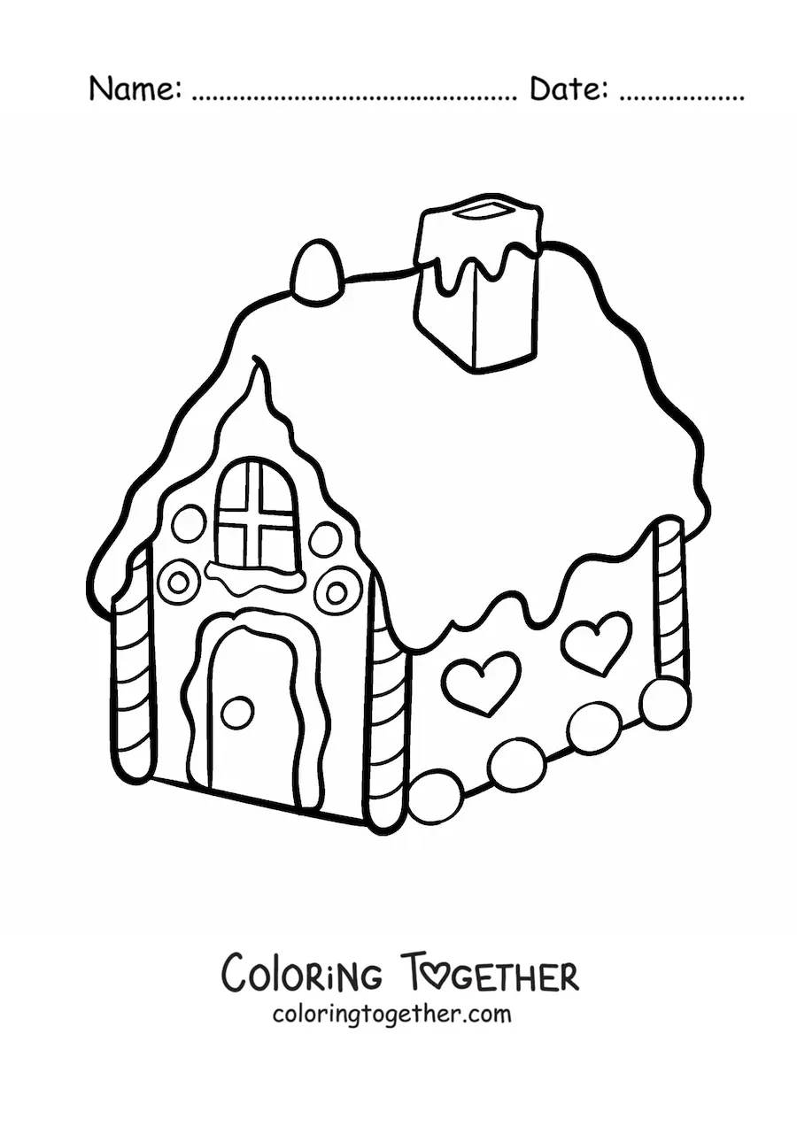Coloring page of a large Christmas gingerbread house