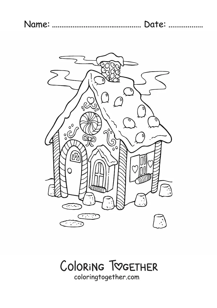 Coloring page of a realistic gingerbread house