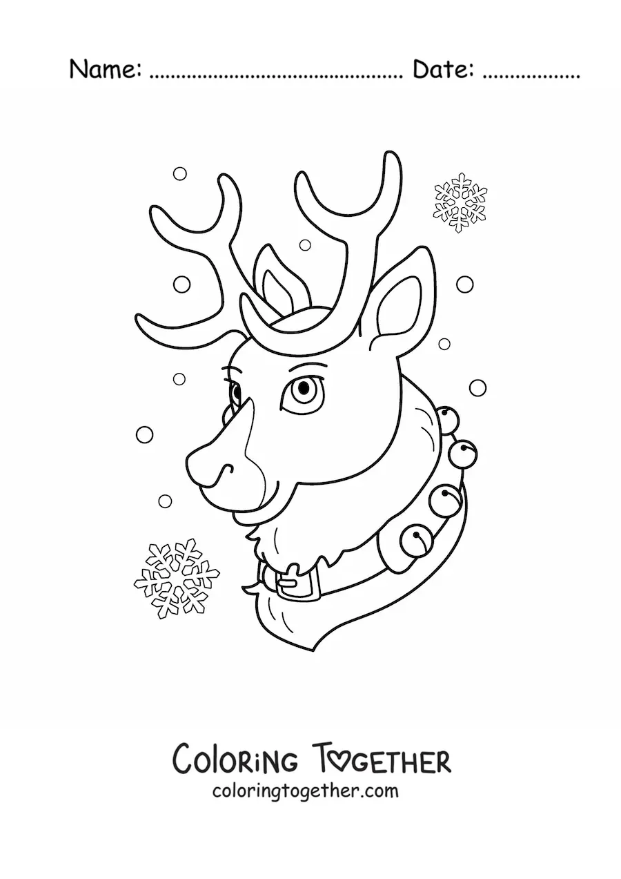 Coloring page of the face of a Christmas reindeer
