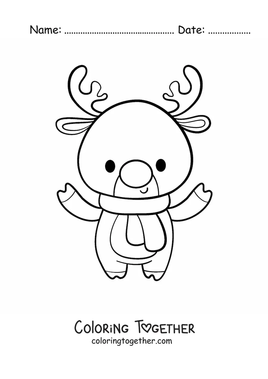 Coloring page of a Christmas reindeer with a scarf