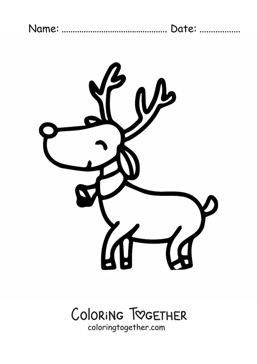 Coloring page of a Christmas reindeer with a bell