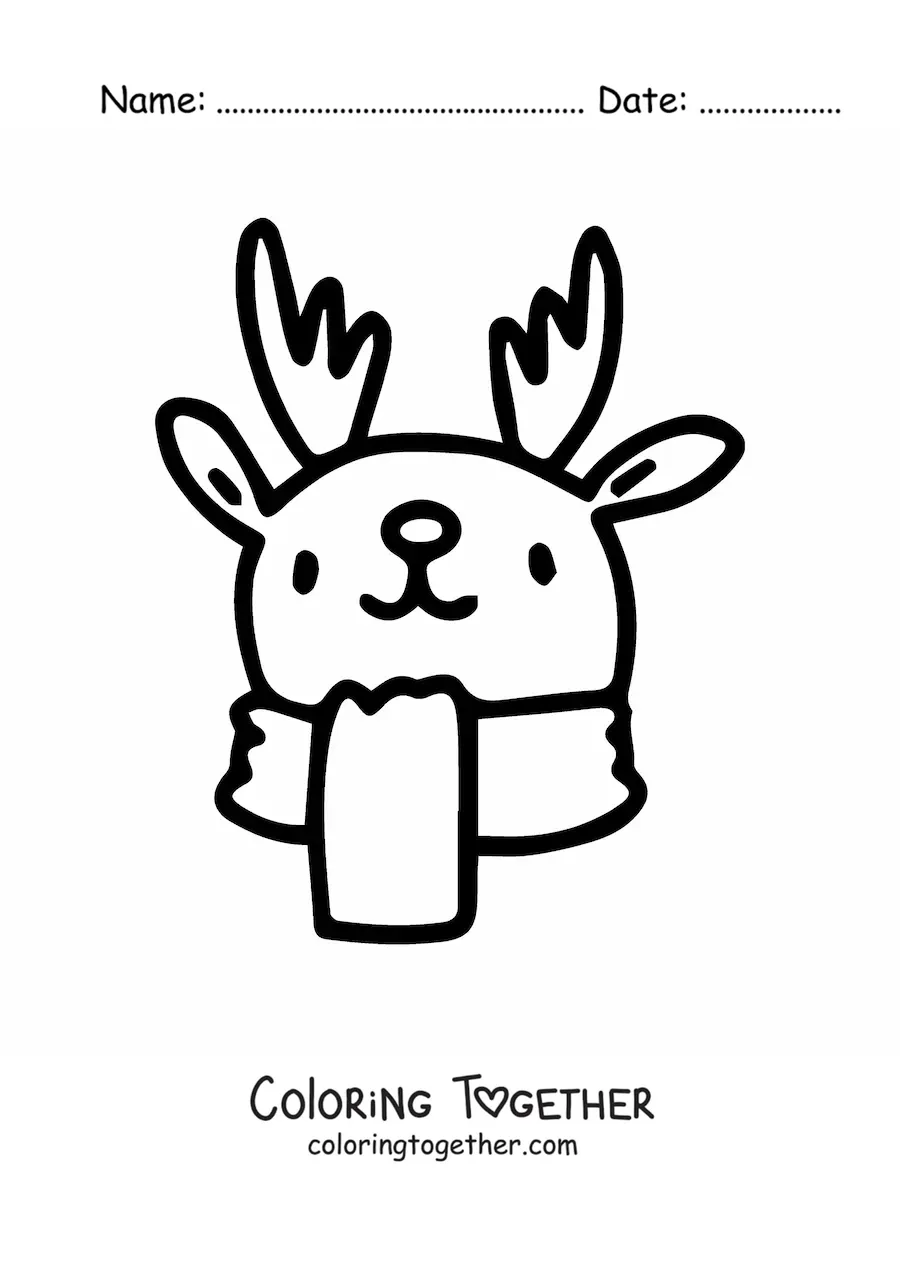 Coloring page of the face of a Christmas reindeer with a scarf