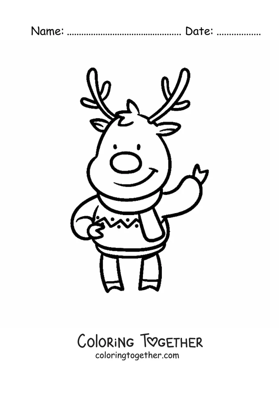 Coloring page of a Christmas reindeer with a sweater