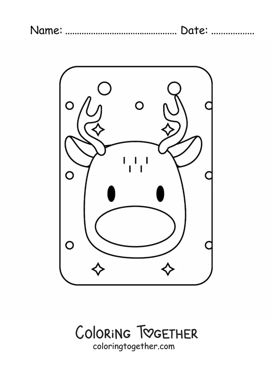 Coloring page of the face of a Christmas reindeer