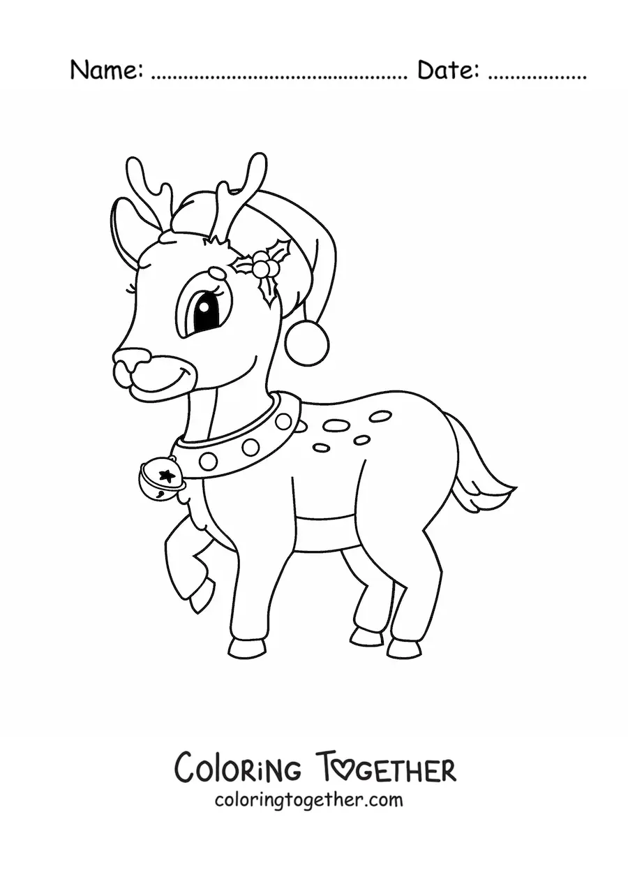 Coloring page of a kawaii Christmas deer