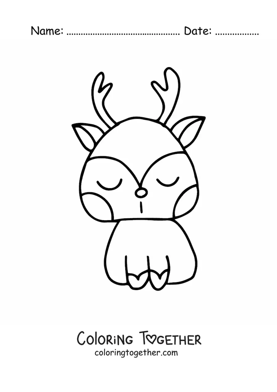 Coloring page of a kawaii reindeer