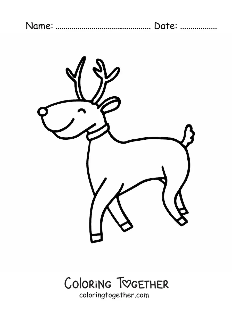 Coloring page of a reindeer walking