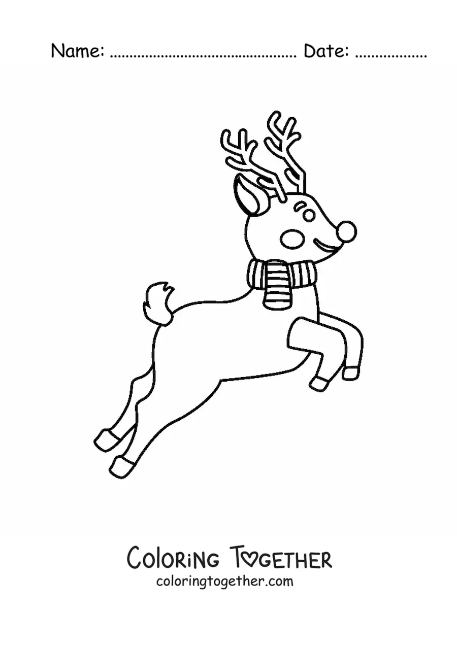 Coloring page of Rudolph flying