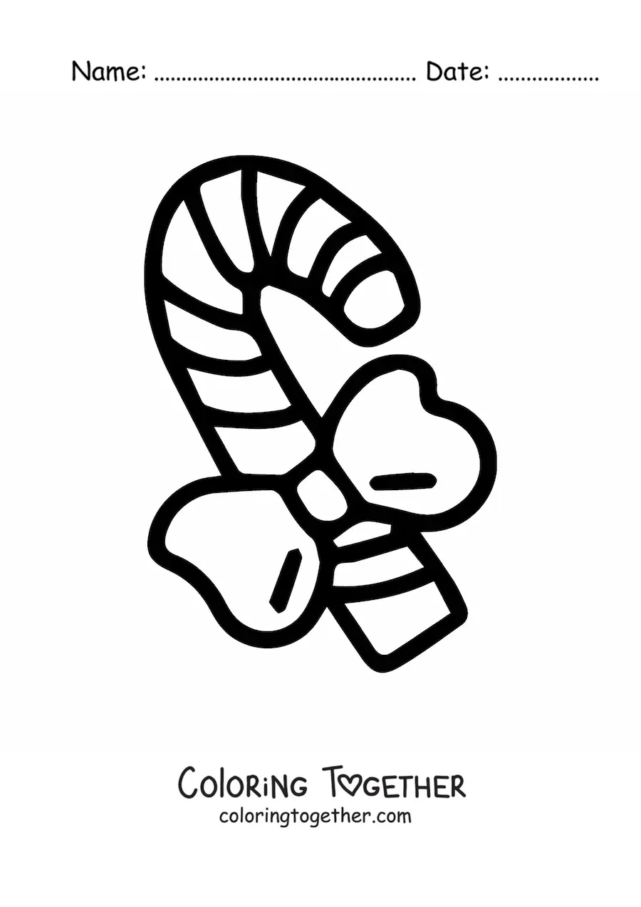 Coloring page of a candy cane with a big bow